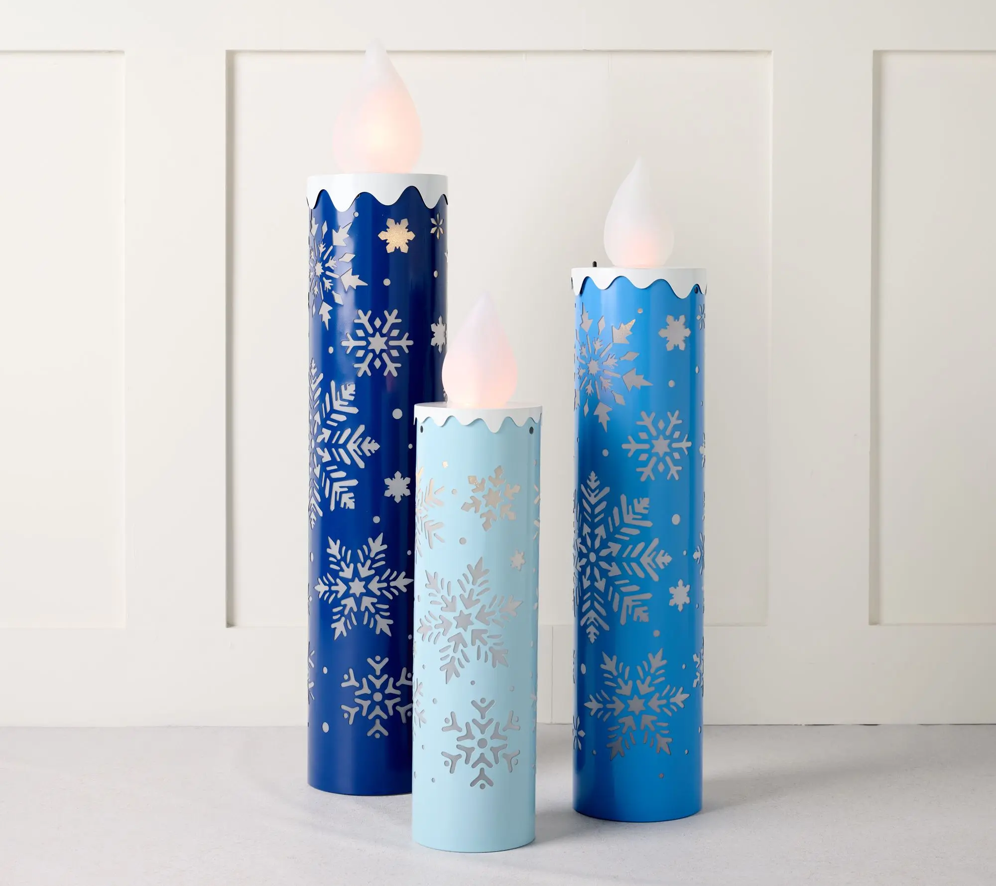 Kringle Express Set of 3 LED Oversized Metal Candles Decor