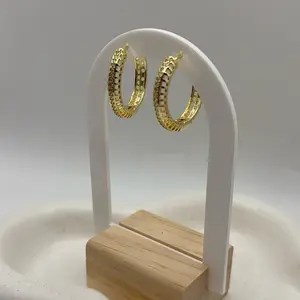 Gold-Tone Hoop Earrings with Intricate Design for Everyday Wear
