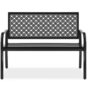 Best Choice Products Indoor Outdoor Steel Garden Bench w/ Geometric Backrest, Foot Levelers