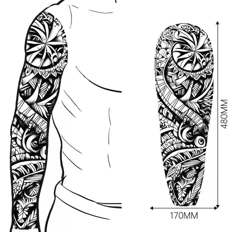 Large-sized full arm temporary tattoo stickers, suitable for both men and women, realistic arm, chest, and shoulder tattoo designs, waterproof.