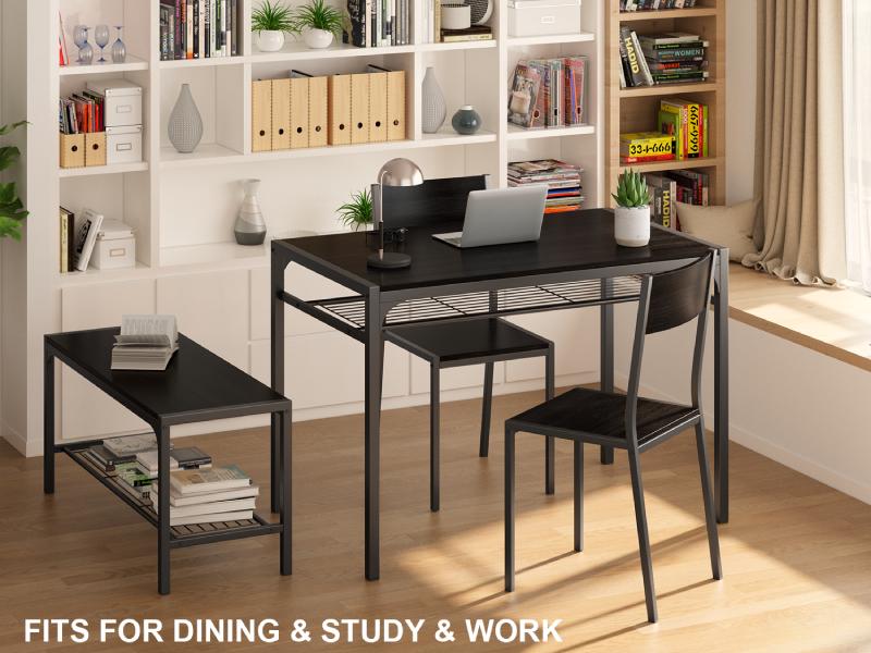 Gizoon Kitchen Table and 2 Chairs for 4 with Bench, 4 Piece Dining Table Set for Small Space, Apartment Galvanized Steel Raised Garden Bed Espresso Wood Dining Set with Tan Chairs