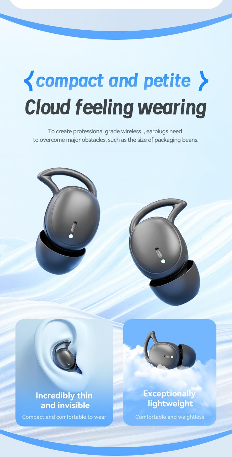 Acer OHR507 New Model Wireless Sleep-Friendly Wireless Earbuds - Comfortable Silicone In-Ear, High-Quality Sound, Long Battery Life, USB-C Charging, Touch Control,Adult Earbud Headphones Audio Headset Electronic stereo sound headphone Soft Earpads Black