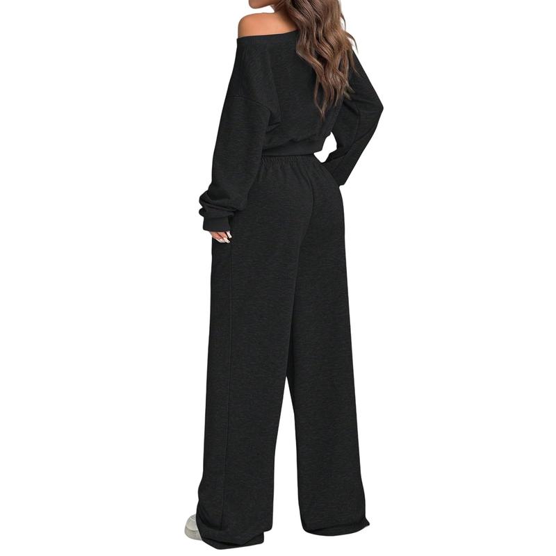 Two Piece Sets for Women Fall Sweatsuits Long Sleeve Off Shoulder Top Wide Leg Sweatpants Lounge Sets Tracksuit Two Piece Sets for Women Fall Sweatsuits Long Sleeve Off Shoulder Top Wide Leg Sweatpants Lounge Sets Tracksuit