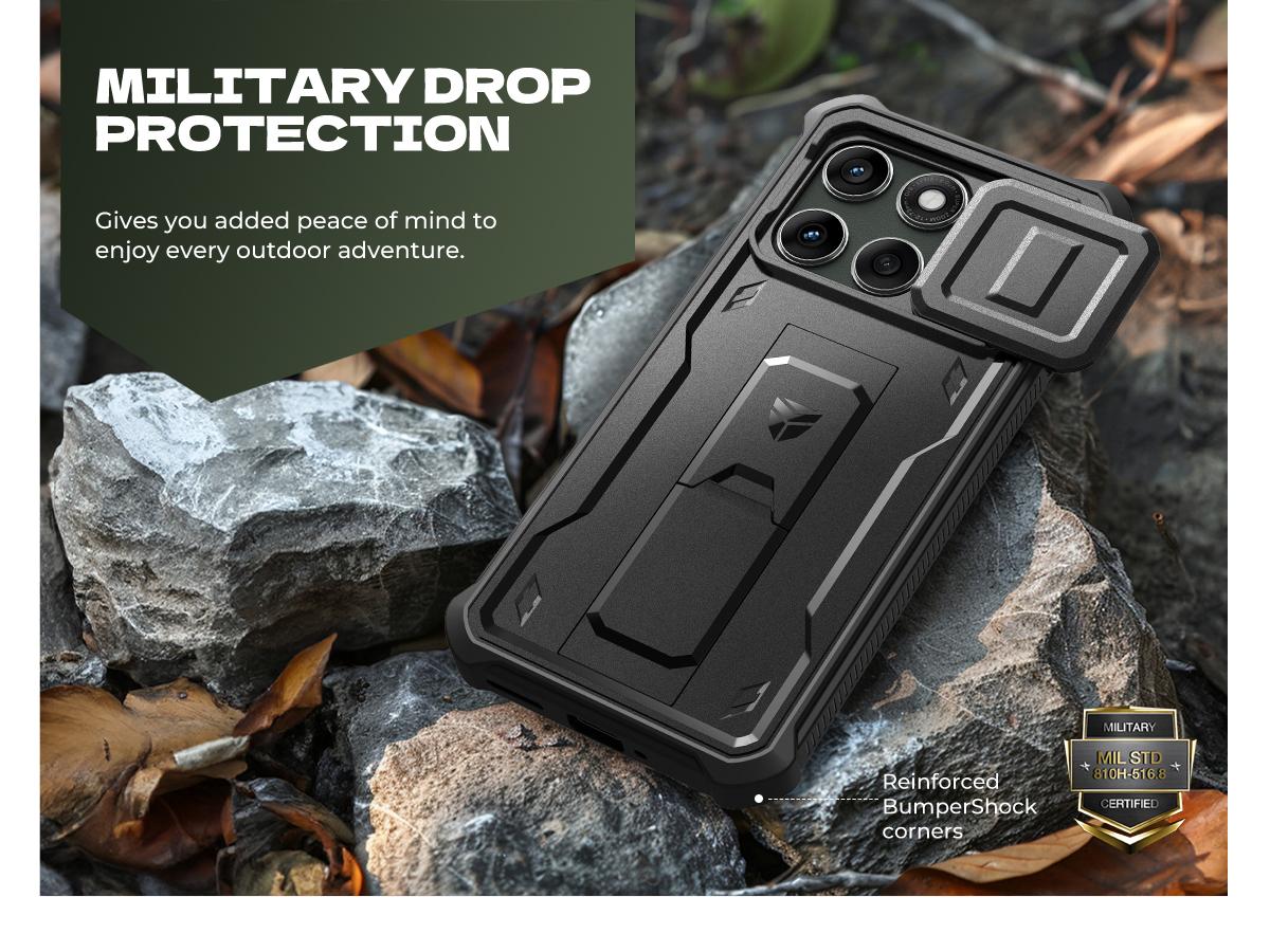 Dexnor for Motorola Moto Edge 2025 Case, [2 Front Frame] [Built-in Magnetic Slide Camera Cover & Kickstand] Heavy Duty Protection Shockproof Phone Case with Screen Protector, 6.7 inch