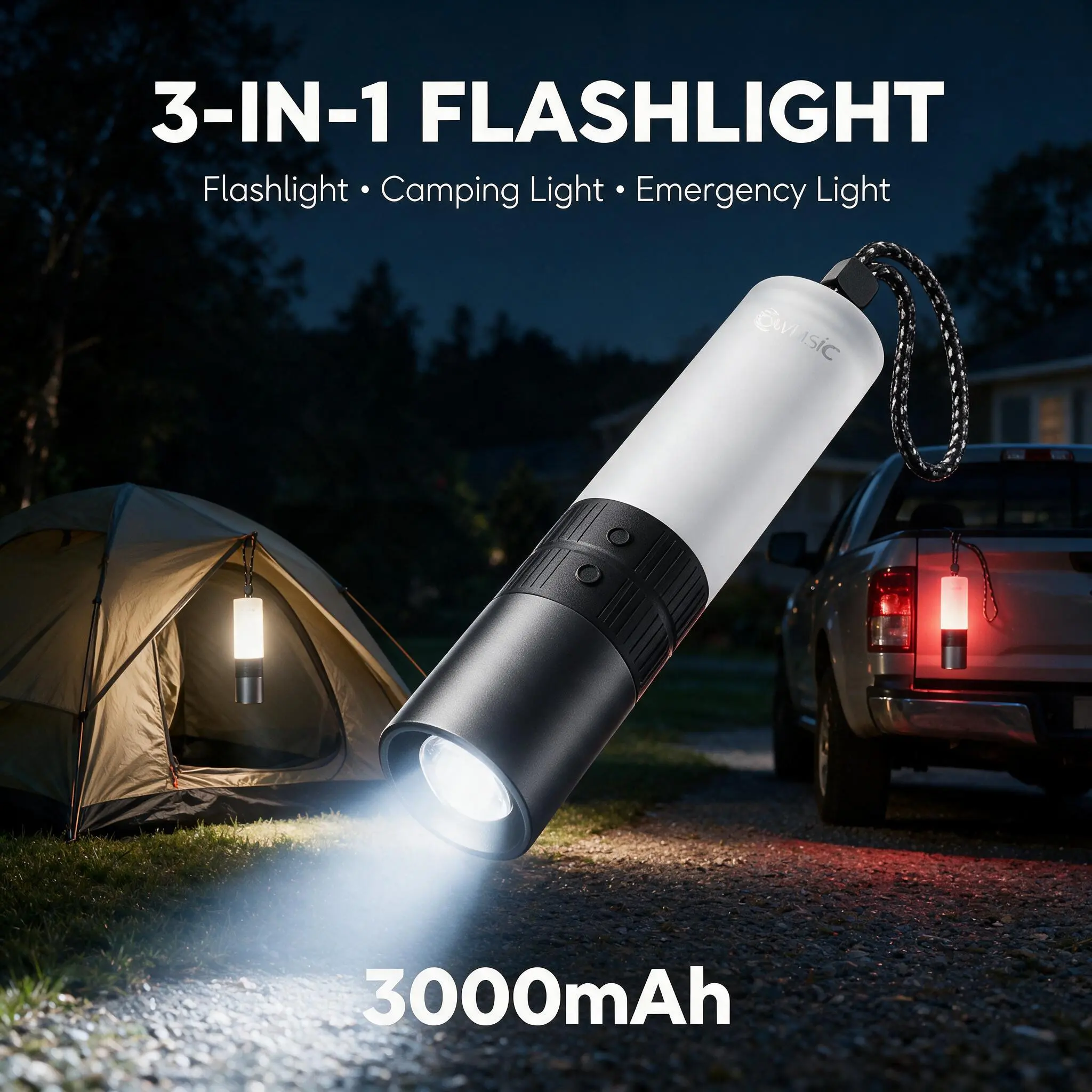 OWMSIC 3-in-1 Rechargeable Portable Torch - 300LM Luminous Light, 3000mAh Batteries, 60H Runtime, 200m Beam, IPX4 Water-Resistant, Alarm SOS/Warning Mode, Ergonomic Grip, Lanyard for Camping, Home Emergencies