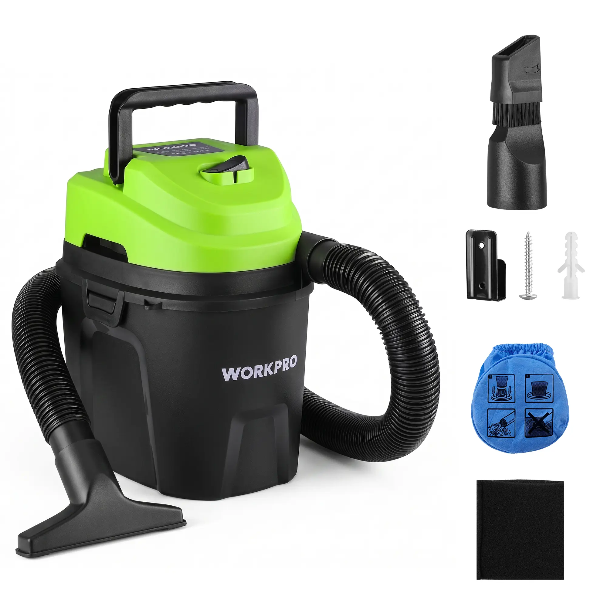 #backtoschool WORKPRO 1.5 Gallon Wet Dry Vacuum Cleaner, 2.5 Peak HP Portable Shop Vacuum with Powerful Suction, Lightweight Wet/Dry Vac for Car, Garage & Home Cleaning, Wall-Mount Storage