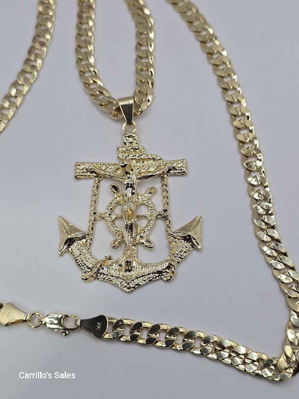 CHRIST ON THE CROSS Cuban link necklace style gold-plated 24"inches