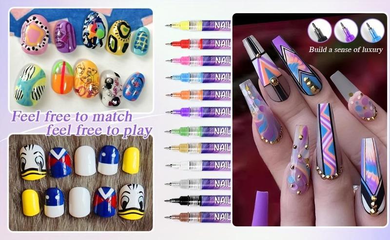 Suitable for professional nail Art pen set, 12-color acrylic paint pen, fast drying, precision 3D graffiti