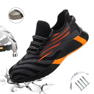 Men's Safety Shoes Anti-Smash Steel Toe Anti-Puncture Kevlar Lightweight Breathable Outdoor Construction Safety Boots Industrial Workshop Worker Footwear Closed
