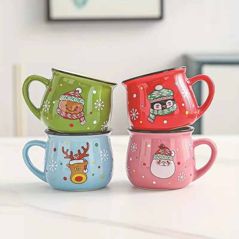 Family Set Ceramic Christmas Mousse Cups, 2/4-Pack Coffee Cups Sets Breakfast Water Glasses, Festive Home Decor, Durable, Stylish, Cozy and Aesthetic Design, Ceramic Coffee Mug, Ceramic Mugs, Holiday Mugs, Kitchen Drinkware Cups, Drink Drinkware