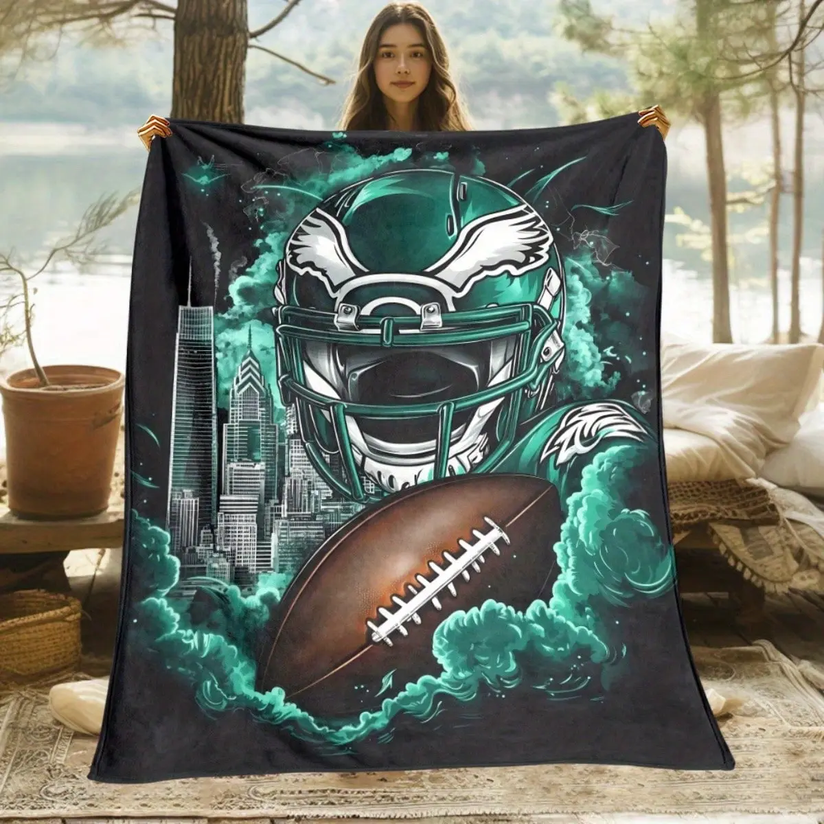 Competition Eagle Philadelphia Baseball Theme Wool Blanket - Bold Inspiring Design, Super Soft Polished Flannel, Digital Printing, Blue, Dual-Use Pillow Blanket & Bed Throw, Christmas Gift for Baseball Lovers