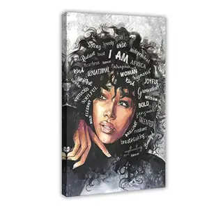 Pc Black Queen Canvas Wall Art African American Poster Black Woman Canvas Wall Art Abstract Contemporary Canvas Print Painting Decoration Living Room Bedroom Bathroom Children's Room Bathroom Office H