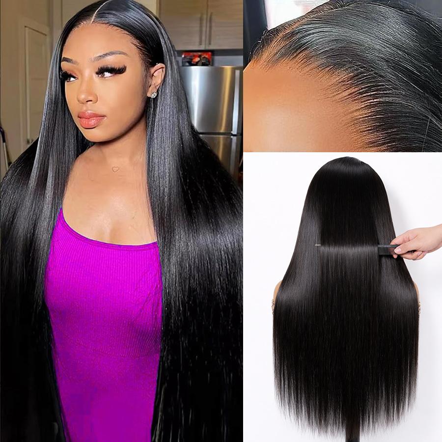 Caleber Hair 32 Inch 13x6 Lace Front Wigs Human Hair 200 Density Straight HD Lace Front Wigs Pre Plucked Straight Glueless Human Hair Wig With Drawstring for Women