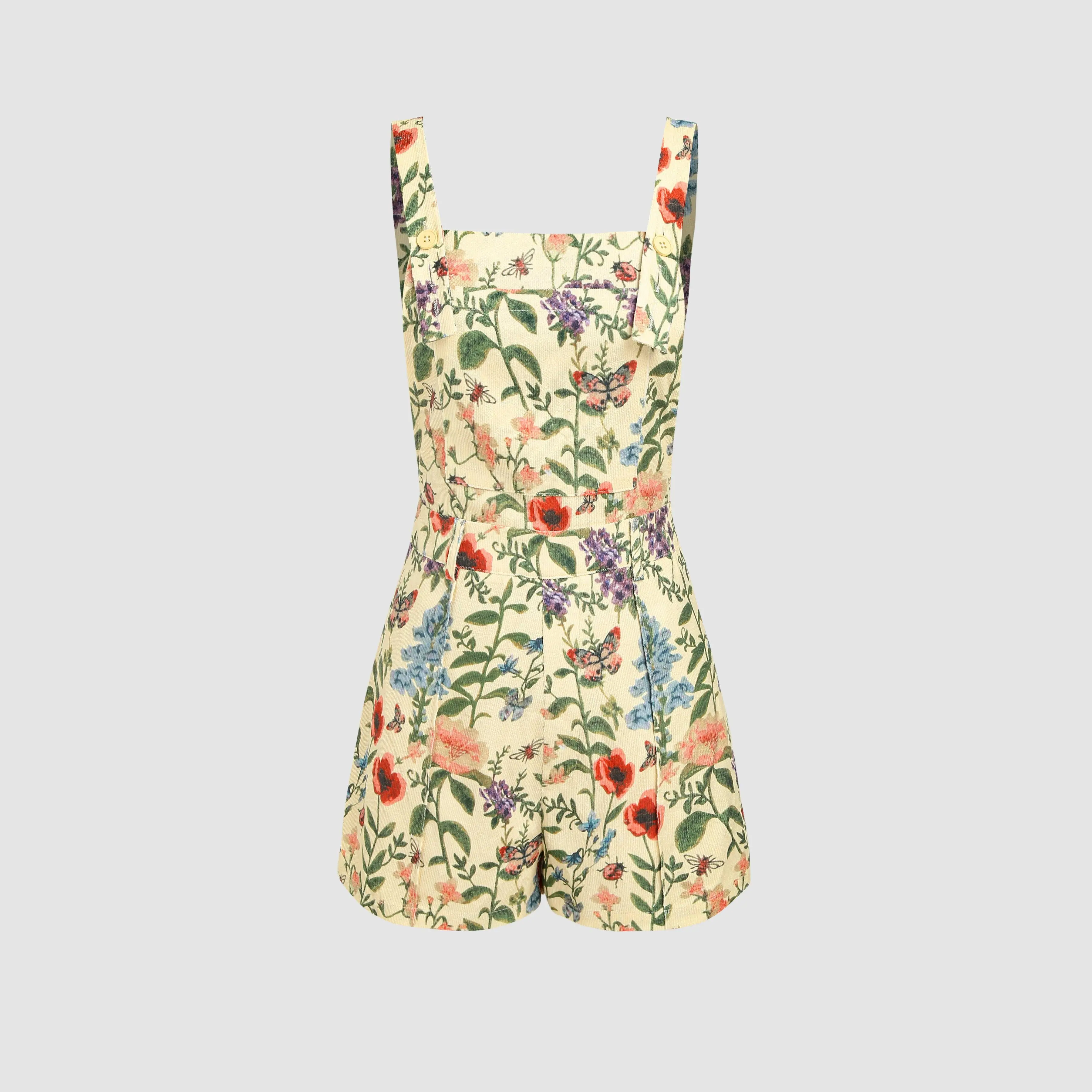 Cider Lightweight Corduroy Floral Button Romper