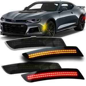 Smoked Lens LED Side Marker Lights Kit Front Rear Bumper Lamps Compatible with Chevy Camaro 2016-2023 Amber Front Red Rear Side Marker Indicator Lamps Set (4PCS)