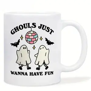 Funny Halloween Ceramic Mug – 11oz Reusable Coffee Cup with Ghost, Pumpkin, or Spooky Book Designs – Cute Gift for dormitory, Holidays