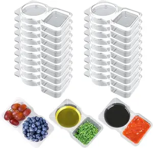 20 Pack Portable Double Compartment Sauce Containers Disposable Lidded for Outdoor Sampling Take-out