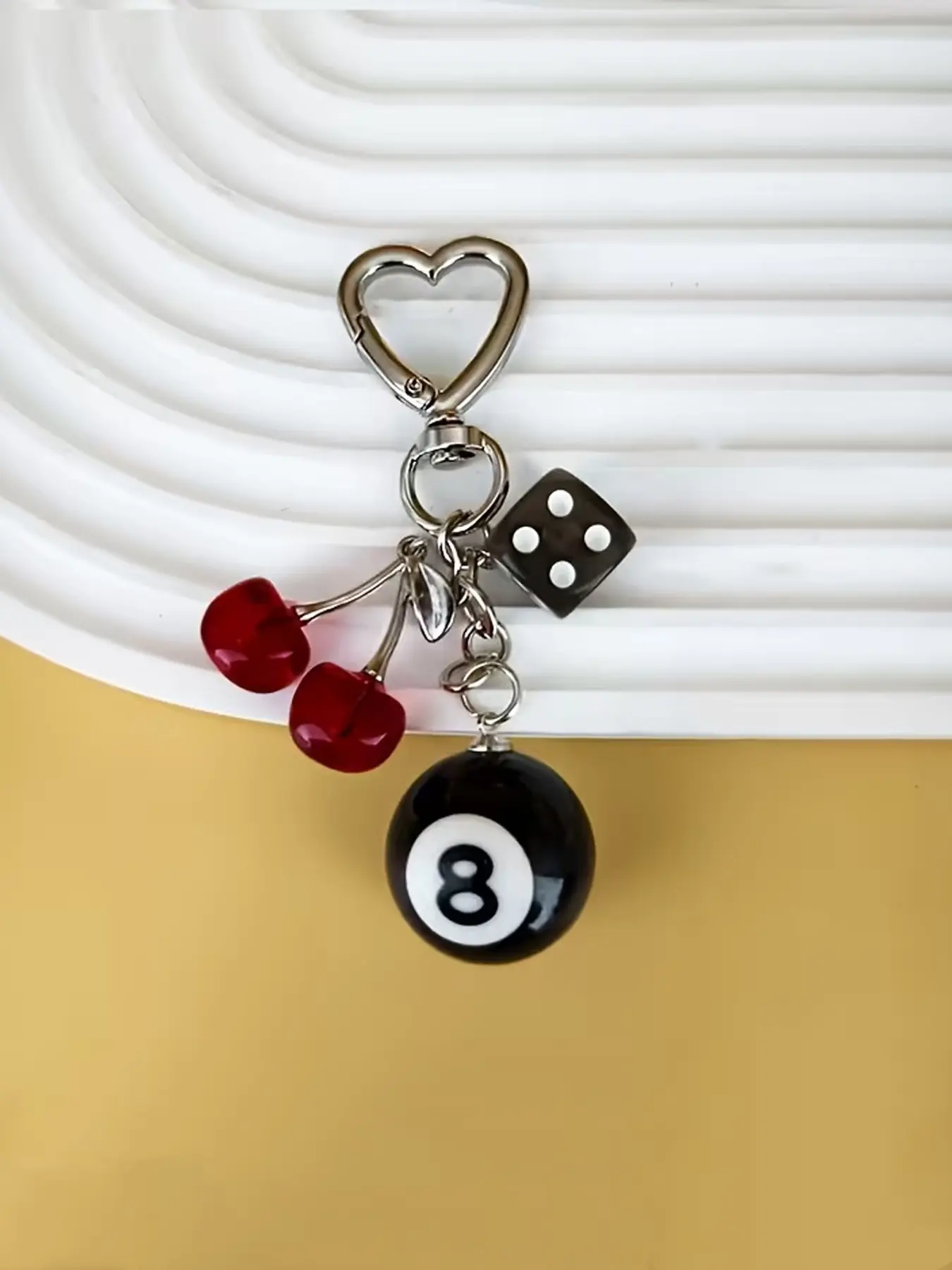American Retro Y2K Black Dice & Eight Billiard Ball & Cherry Pendant Keychain Charms, Suitable for Decorating Keys, Bags and Earphone Cases, Accessory for Going Out and Dating, Cool Keychains