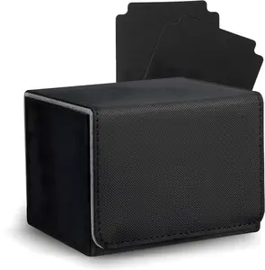 Commander Deck Box with 2 Dividers – Large-capacity card case that fits 100+ double-sleeved cards. Made with premium PU leather and compatible with standard-size trading cards for Commander-style decks and other TCG/CCG formats (Black).
