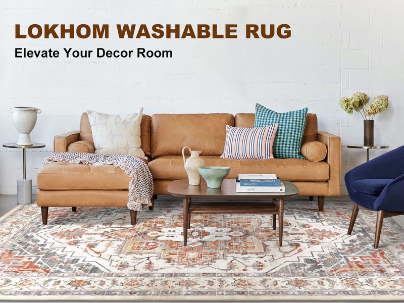 【TikTokShopHolidayHaul】Vintage Non-Slip Floor Runner Rug Soft Farmhouse Medallion Rug Washable Easy to Clean Rugs for Hallway Kitchen Bedroom Entryway Laundry Room 0.4-inch Thick Premium Faux Wool Ultra Soft Resilient Against Wear and Tear Stain-Resistant