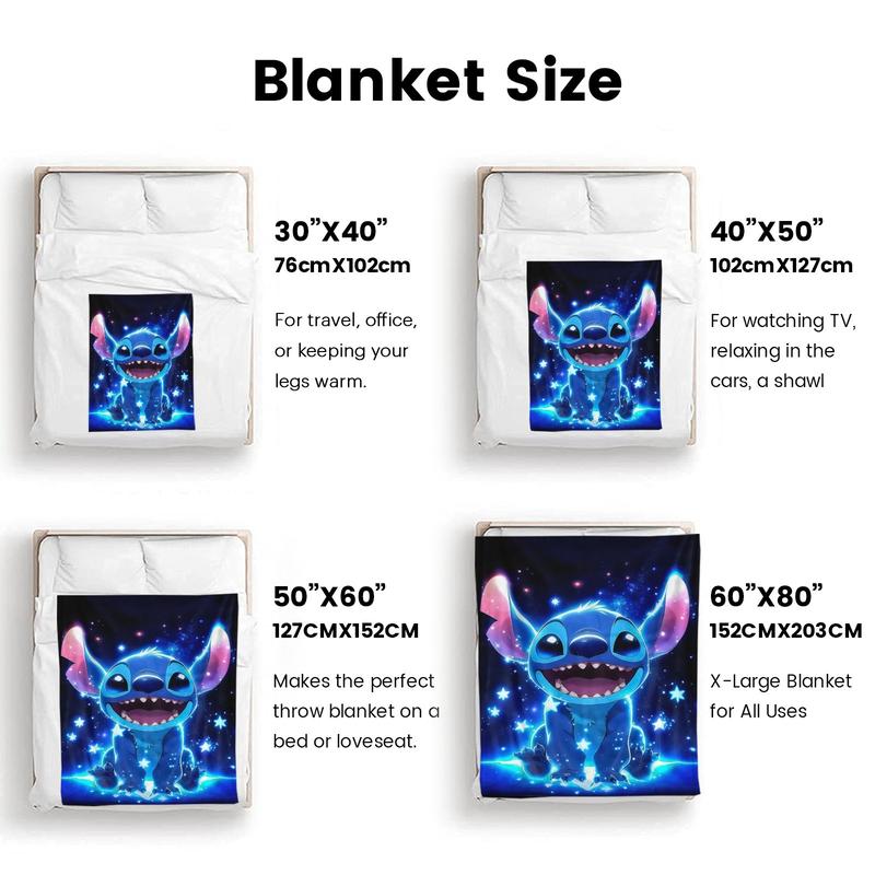 Disney Stitch Fluorescent Blanket - Blue Character Design with Starry Background for Cozy Nights - Stitch's Glow & Starry Night - Perfect for Fans
