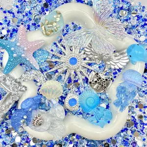 Indigo Seas - Live Mix- Mixed Craft Embellishment Pack for Journals & DIY Crafts – Metal, Resin, Rhinestones & Artificial Flowers Assortment for Scrapbooking, Resin Art & Decoration