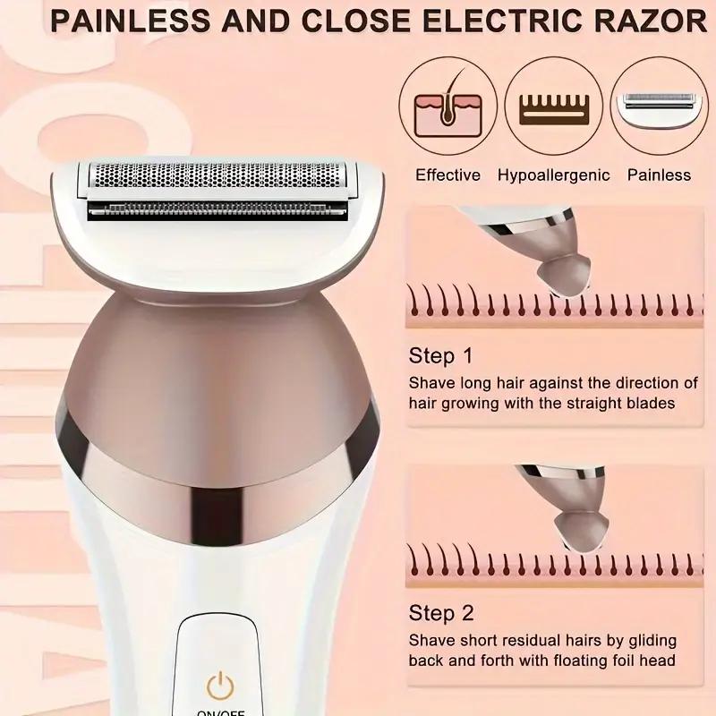 6-in-1 Electric Epilator & Lady Shaver – Wet & Dry Hair Removal for Legs, Underarms, Face & Bikini Line | LED Light, Gentle & Painless – Perfect for Smooth Skin Anywhere! Cordless Storage