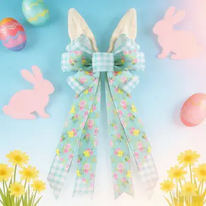 Easter Bows for Wreaths Easter Tree Topper Bow Decorative with Bunny Ears for Spring Home Front Door Outdoor  Polyester Fiber No Batteries Needed Festive Home Decoration