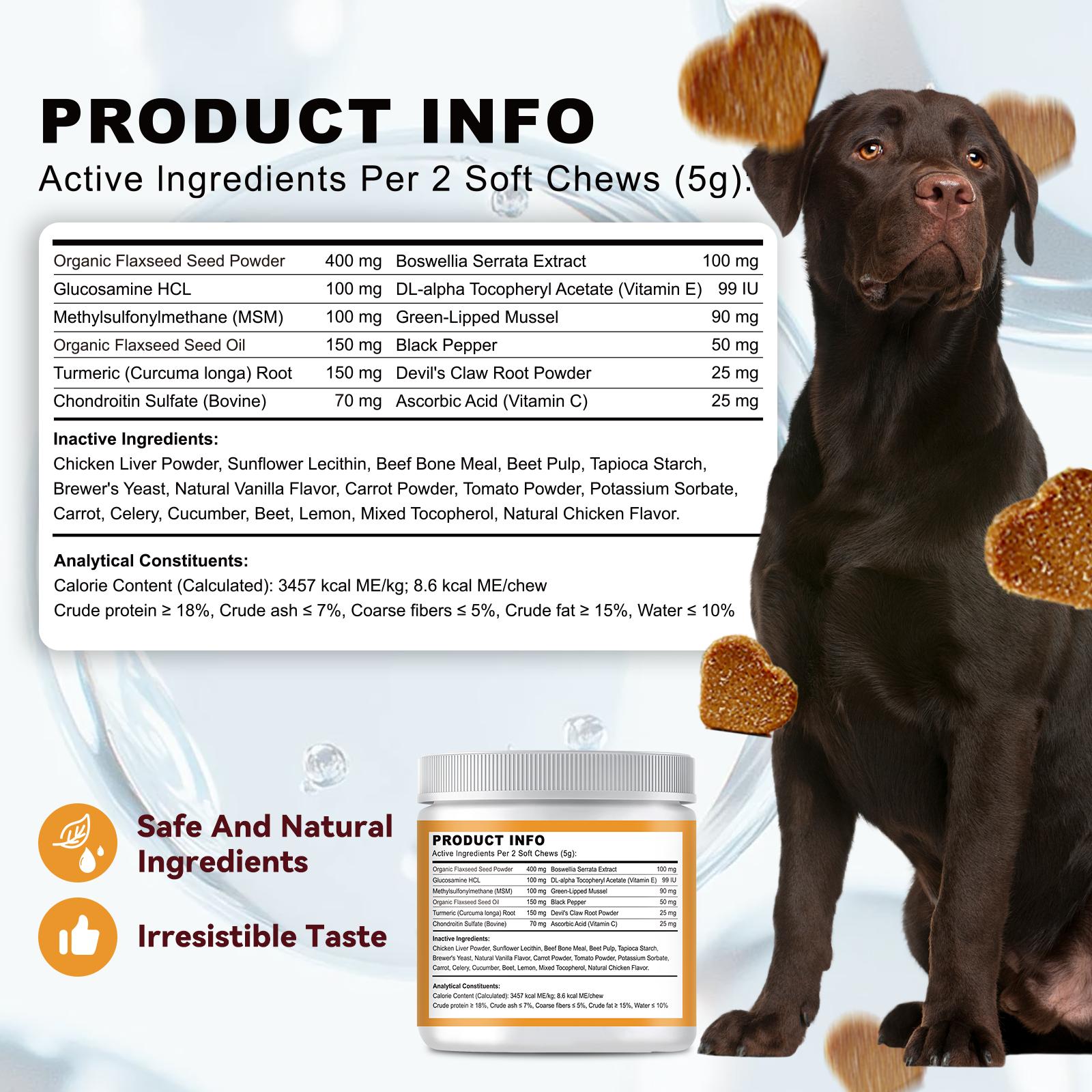 OURCARES Hip & Joint Mobility Bites with MSM & Glucosamine, Soft Chews Treats for Dogs’ Muscle & Joint Support Feeding