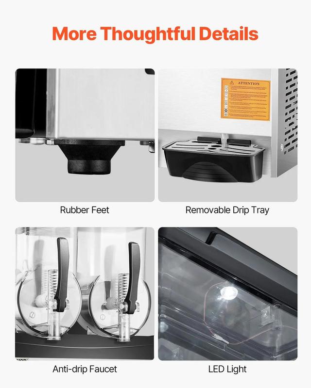 VEVOR Commercial Slushy Machine,  , 12Lx2 Double Tank Frozen Drink Machine, 96 Cups Stainless Steel Margarita Smoothie Frozen Drink Maker, Slushie Maker for Home Party Restaurants Cafe Bars