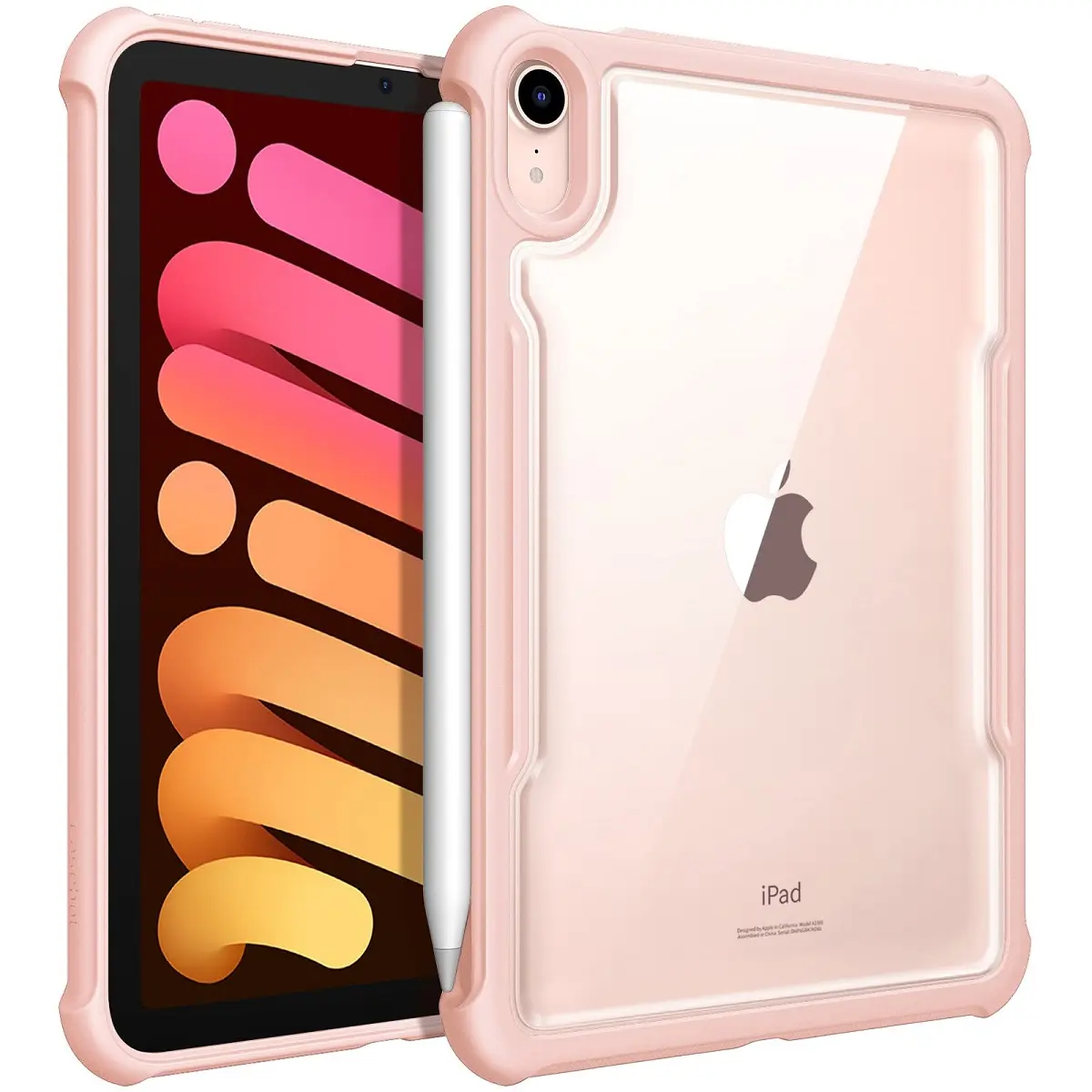 Fintie Hybrid Back Cover for iPad Mini 7th Gen (A17 Pro Chip)/ iPad Mini 6th Gen 8.3", Clear Back with Shockproof TPU Bumper, iPad Mini Case, Girly iPad