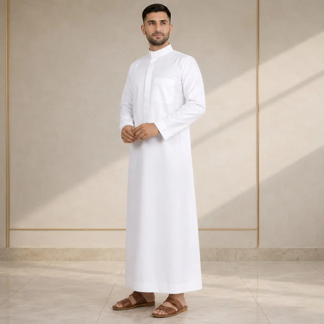 Elegant Pure White Saudi Thobe - Men