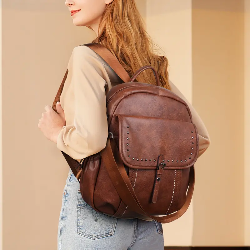 BROMEN Women's Leather Anti-theft Travel Backpack – Black, Large, Fashion Shoulder Bag Purse