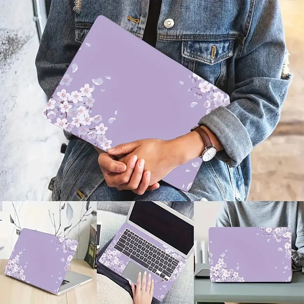 2 Purple Cherry Blossom Vinyl Laptop Stickers, Adhesive Decals, 10.63 X 15.35 - Scratch DIY Art Sticker for HP, Dell, Samsung, Lenovo, ASUS