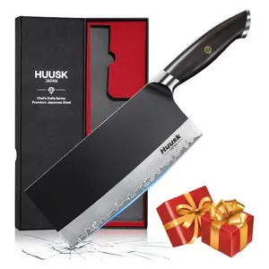 Huusk Knife for Meat Cutting, 7.5 inch Meat Cleaver Professional Chopping Knife, Full Tang Chef Knives with Damascus Texture,  Cooking Knives, Gift for Men