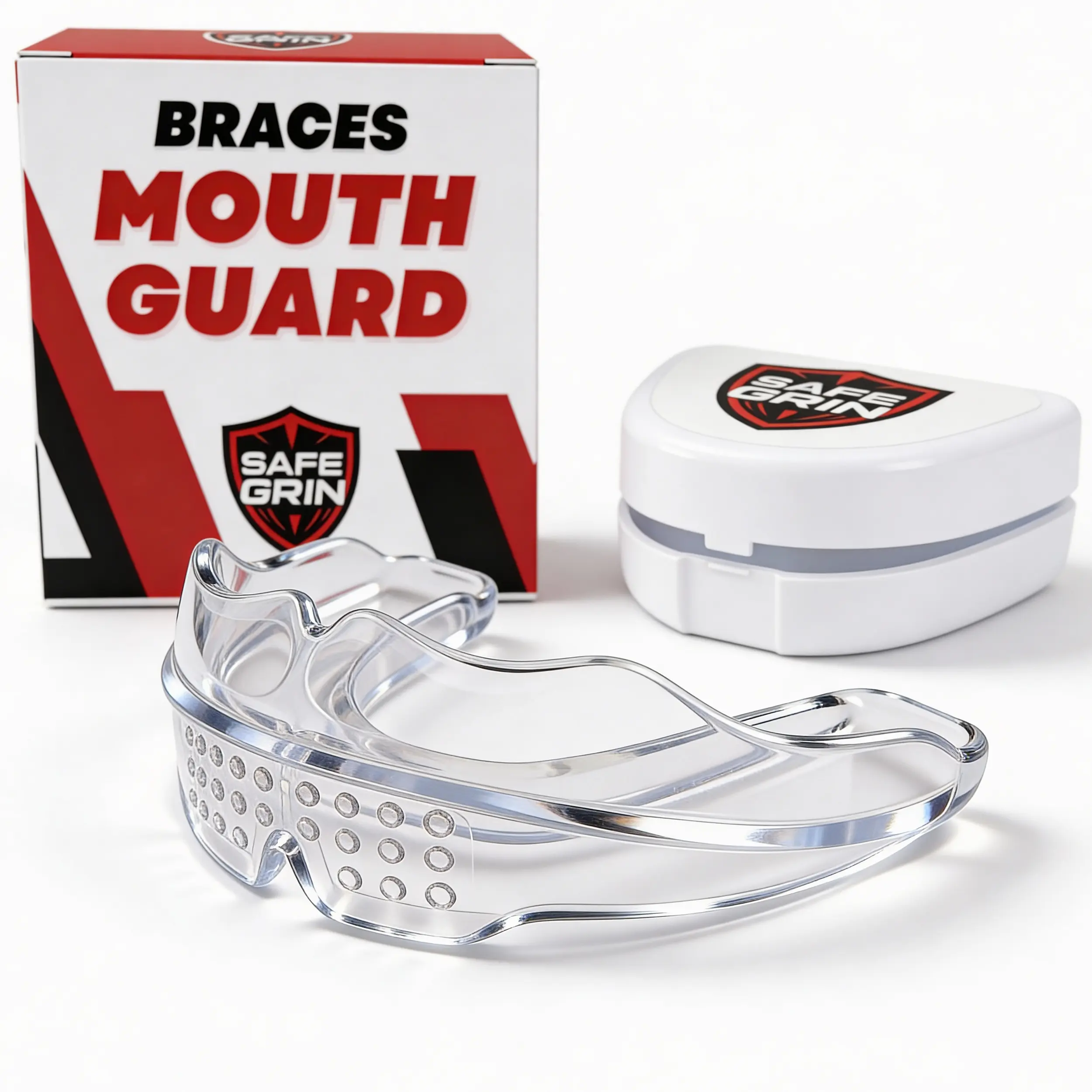 Safe Grin Mouth Guard for Braces | Ready to Wear — No Boiling Needed | Sports Mouthguard for Kids & Adults with Braces | Football Basketball Soccer Lacrosse | No Painful Bracket Pressure