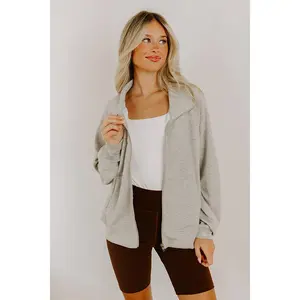 Morning Dew Scuba Zip-Up Sweater in Grey