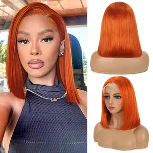 Ginger Bob Wig Human Hair 13x4 Lace Front Wigs 10 Inch Short Straight Orange Ginger Glueless Wigs Pre Plucked 180% Density Natural Hairline Wigs for Black Women