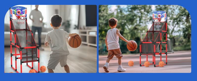 EagleStone 63IN Arcade Basketball Hoop Indoor, LED Scoreboard Basketball Arcade Game Set for Outdoor with Cheer Sounds, Kids Basketball Toys for Boys Girls