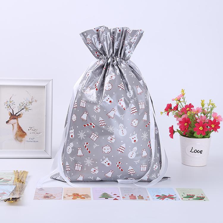 30pcs Package Holiday Drawstring Gift Bags With hanging tag attached, Christmas Foil Gift Wrapping Sacks Pouches for Xmas Presents Party Favor (Large Medium Small)