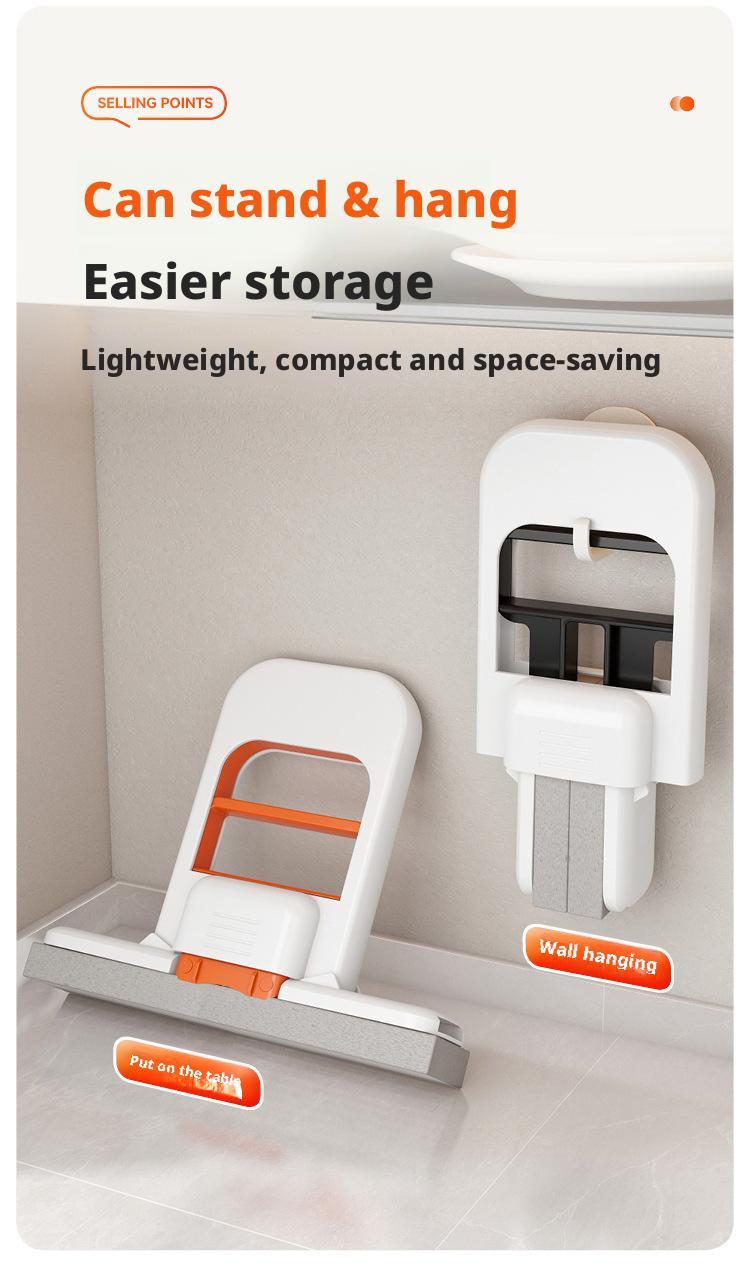 Mini Foldable Mop - No Hand Wash Deep Clean Wet Dry One Hand Use with Replacement Sponge Head for Effortless Home Cleaning Use on Kitchen Countertops Glass Bathroom & Car Interior Household