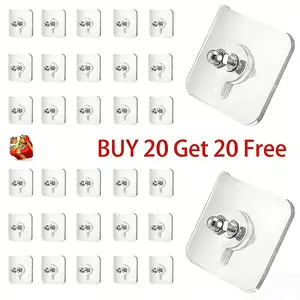 BUY 20 GET 20 FREE 40PCS Adhesive Frame Hooks Wall Mount Self-Adhesive Hooks Suitable for Bathroom and Kitchen Decoration