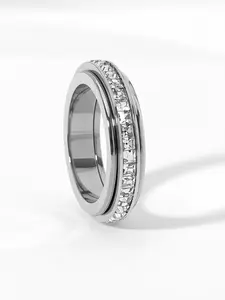 Karma Charms Rotatable Anxiety Ring for Women & Men Titanium Steel Spinner Fidget Band with Cubic Zirconia Relieving Anxiety Comfort Fit Size 5-10