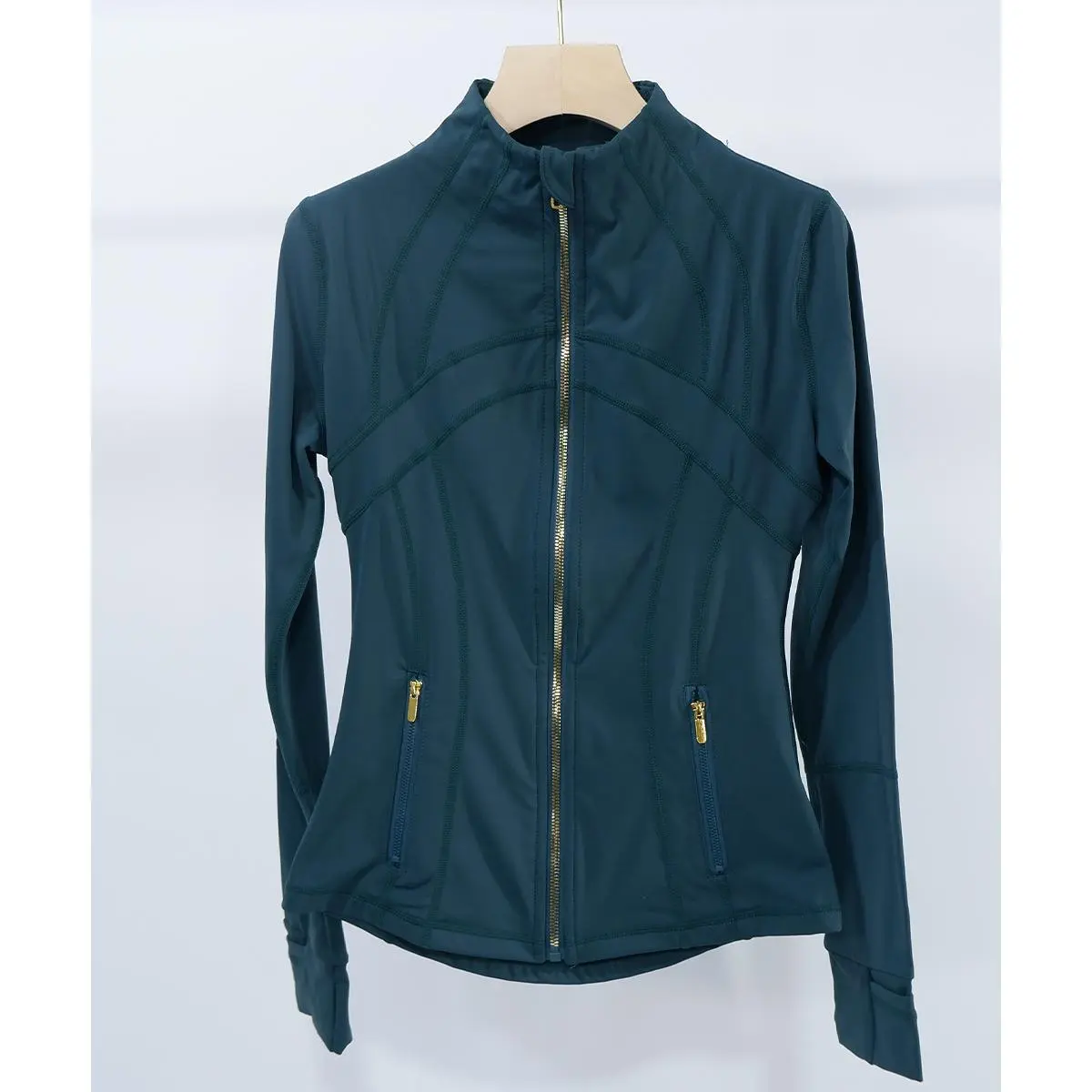 Peacock blue gold zipper jacket