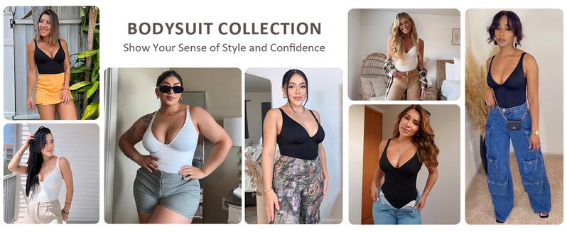 FeelinGirl Shapewear Bodysuits for Women Tummy Control Body Suits Deep V Neck Corset Tops Panty  Womenswear Nylon Soft Fashion Comfortable Deals For You Days Springtok