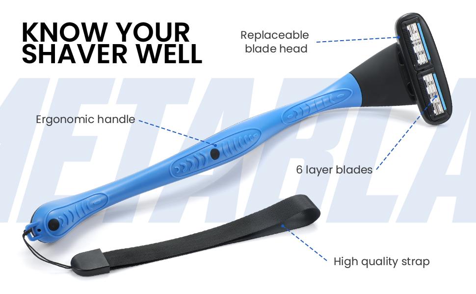 Metablade Men's Back Shaver - Long Handle, Ultra-Wide Stainless Steel Replaceable Blade, 2-Piece Body Hair Trimming Groomer Tool for DIY Shaving (Multi-Pack Option), Two Piece Metablade Men's Back Shaver - Long Handle, Ultra-Wide Stainless Steel Replaceable Blade, 2-Piece Body Hair Trimming Groomer Tool for DIY Shaving (Multi-Pack Option), Two Piece
