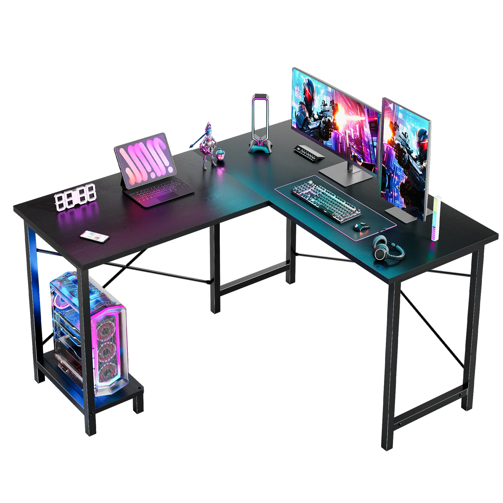 Computer Desk-L Shaped Office Desk with Storage and CPU Stand, Modern Writing PC Wood Work Desk for Home Office Gifts gamer