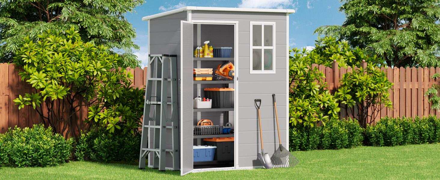 【2 Packages Shipping】Gizoon 5x3 FT Resin Outdoor Storage Shed Weather-Resistant Plastic Garden Tool Shed with Floor and Lockable Door for Backyard Patio Lawn Grey