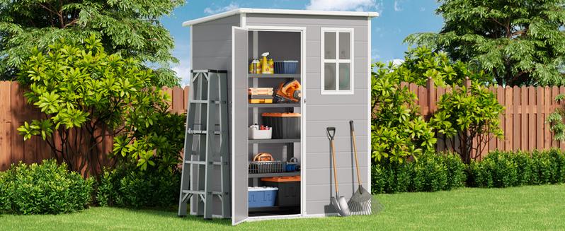 【2 Packages Shipping】Gizoon 5x3 FT Resin Storage Shed Outdoor, Heavy-Duty Resin Shed with Floor for Patio, Lawn, Plastic Garden Sheds Weather-Resistant with Lockable Door for Patio Furniture, Garden Tools