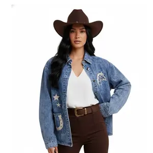 Women’s horse embroidery  washed Jacket regular at sizes